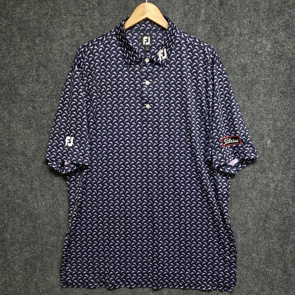 Footjoy Shirt Mens XL Titleist Performance Tour Purple AOP Dolphins Polo Relaxed